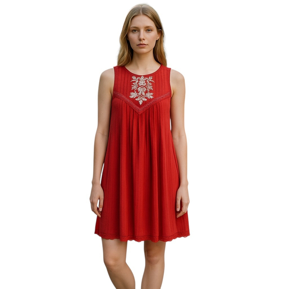 Hollister Dresses & Skirts - Hollister Red Lace Trim Mini Dress Large Sleeveless Boho